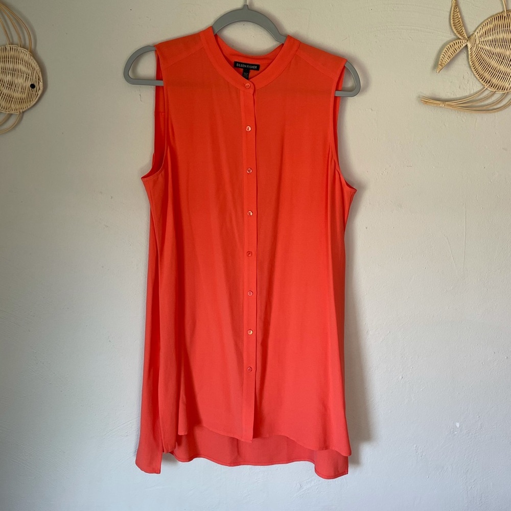 Eileen Fisher Sleeveless Button-Front Tunic in Bright Coral